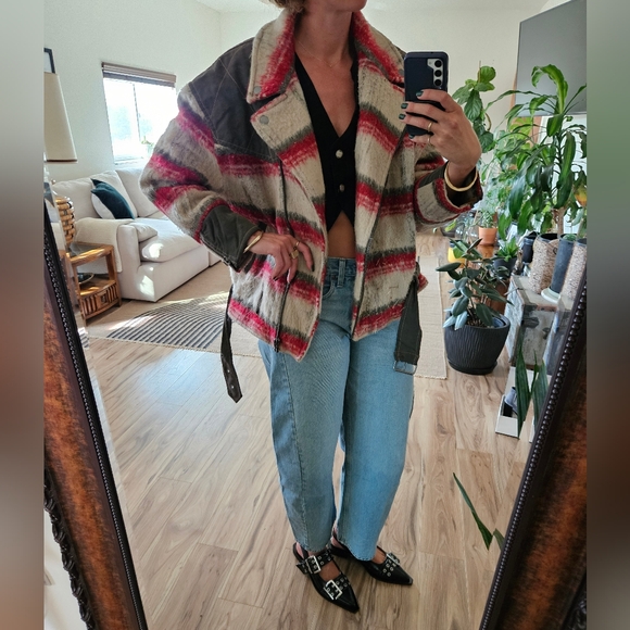 Free People Moto Jacket Fuzzy Stripe Oversize Mont - Picture 5 of 9